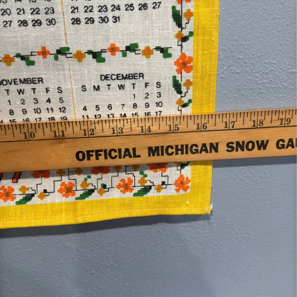 Vintage 1977 Linen Wall Calendar Bless This House Retro Kitsch Yellow 16.5x27.5